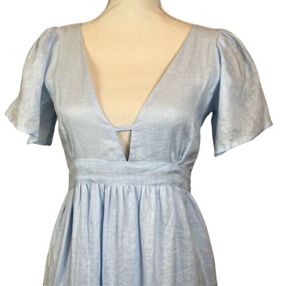 NWT LUSANA Linen Coco Lace Back Tiered Midi Sky Blue Lined Size 4 - Picture 3 of 13
